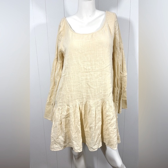 Free People Dresses & Skirts - Free People Kyleigh Mini Boho Lined Dress Tunic Yellow Long Bell Sleeve